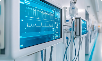 A close-up of a hospital monitor, representing advanced medical technology and data analysis.